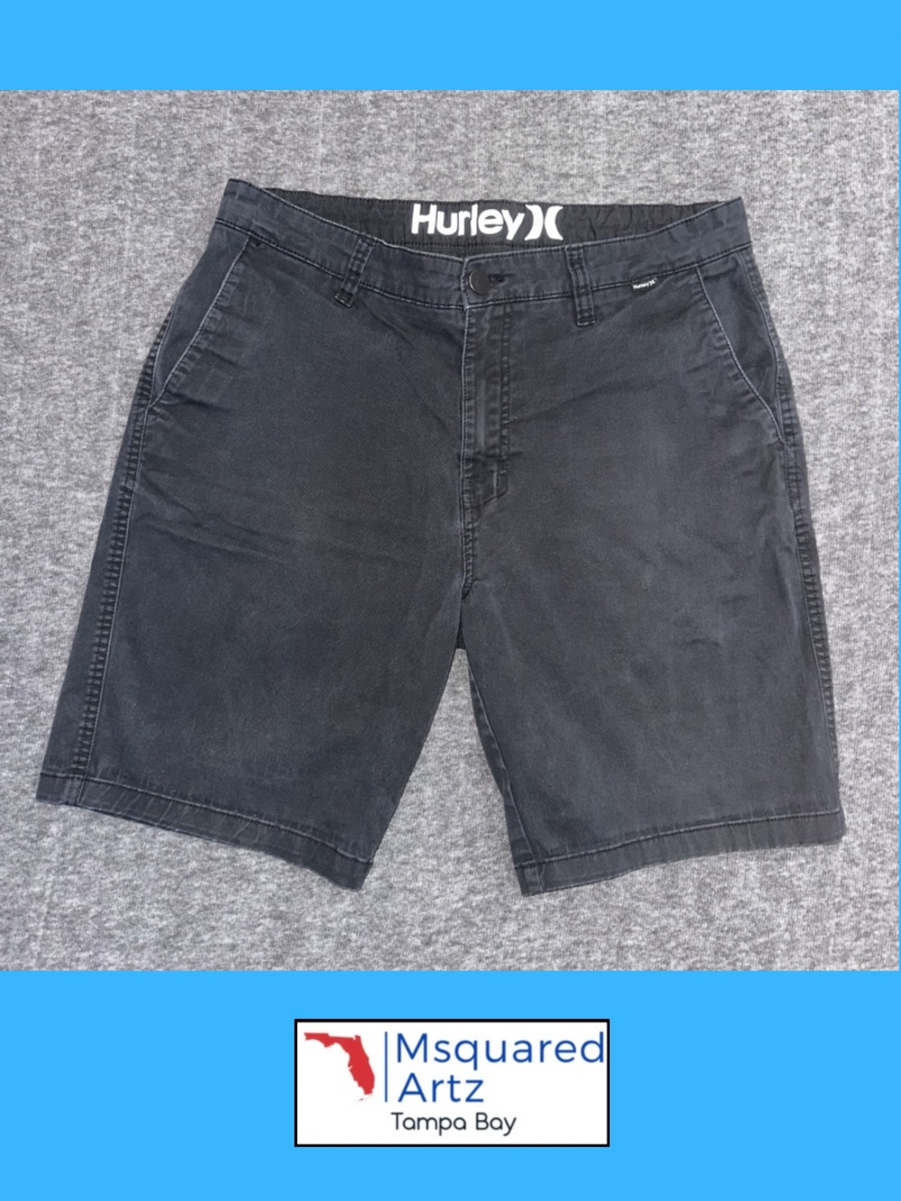 Hurley Men's Chino Shorts Black Size 34 Stretch Casual Surf Skate Flat Front